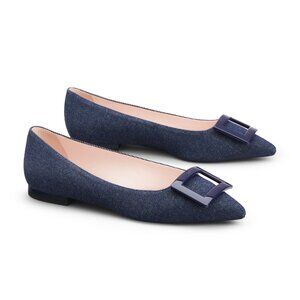LIMITED EDITION Roger Vivier Gommettine Leather-Trimmed Denim Flats 38.5